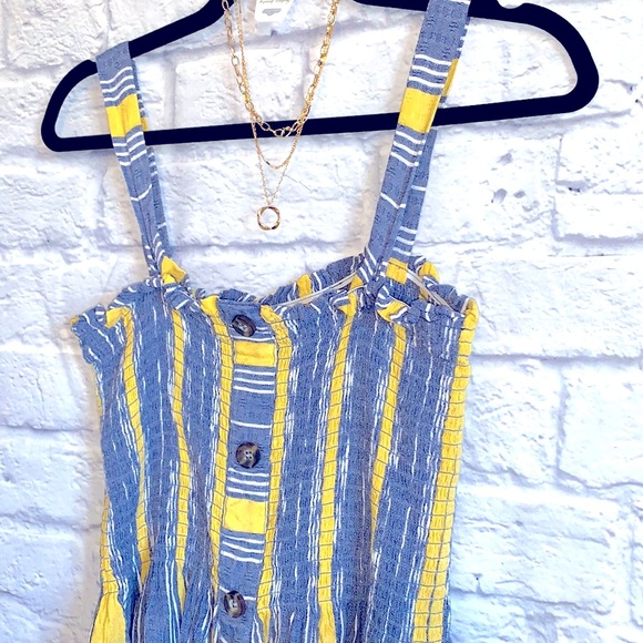 Socialite Nordstrom Ribbed Rayon Ruffled Adjustable Straps Striped Tank … - Picture 3 of 6